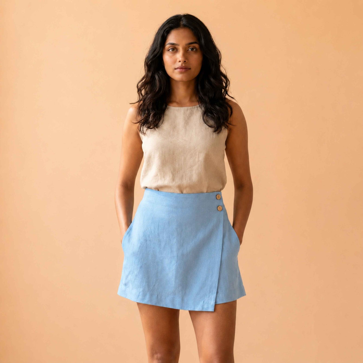 Linen Skorts for Women with Pockets- Sky Blue