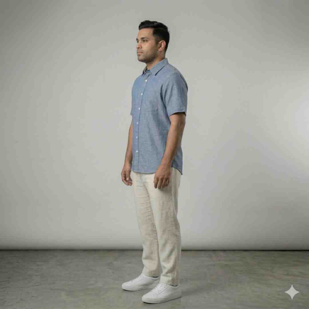 Linen Half-Sleeve Regular Collar Shirt for Men- Blue