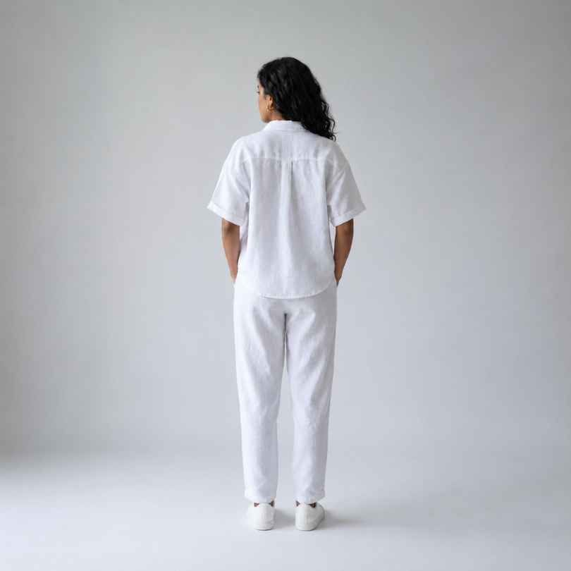 Linen Relaxed Co-ord Set for Women- White