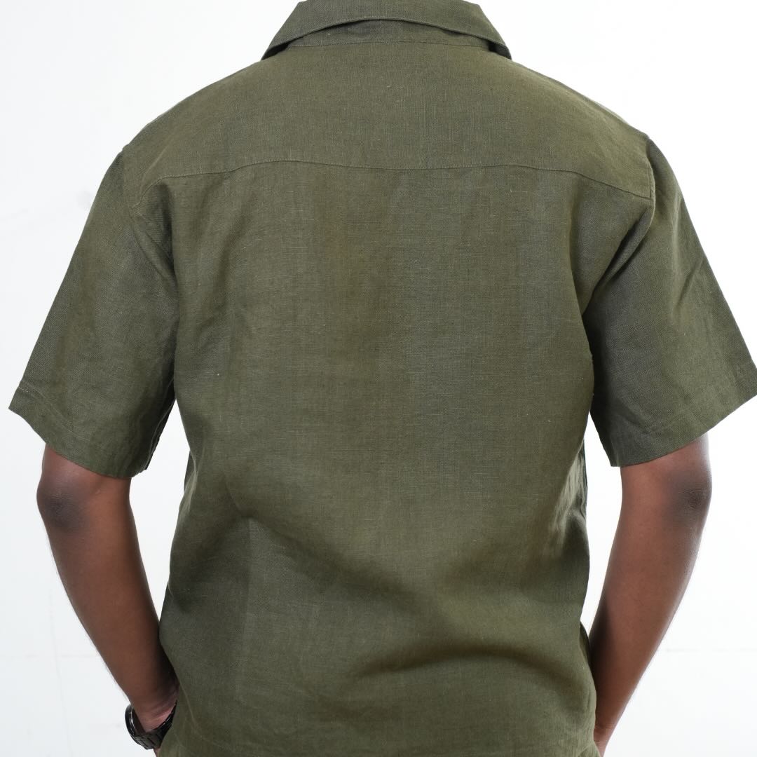 100% Premium Linen Short Sleeve Resort Collar Shirt - Men