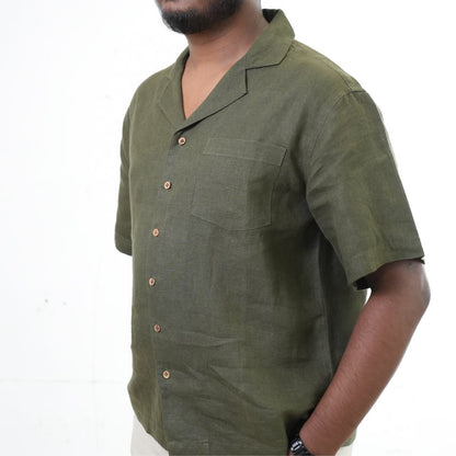100% Premium Linen Short Sleeve Resort Collar Shirt - Men