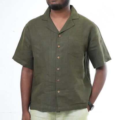 100% Premium Linen Short Sleeve Resort Collar Shirt - Men