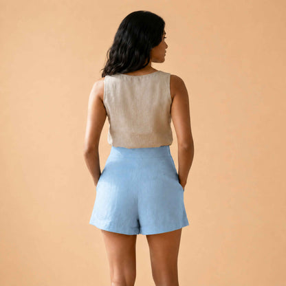 Linen Skorts for Women with Pockets- Sky Blue