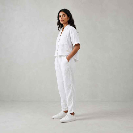 Linen Relaxed Co-ord Set for Women- White