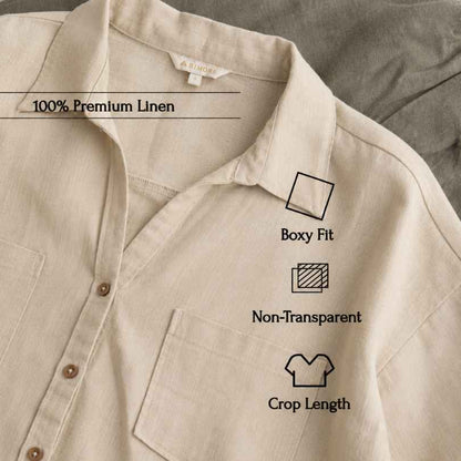 Oversized Boxy Crop Linen Shirt for Women- Beige