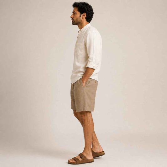 Linen Buttoned Shorts for Men- Olive