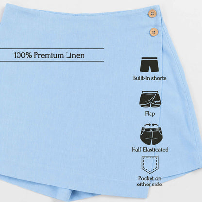 Linen Skorts for Women with Pockets- Sky Blue