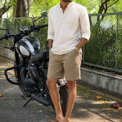 Linen Buttoned Shorts for Men- Olive
