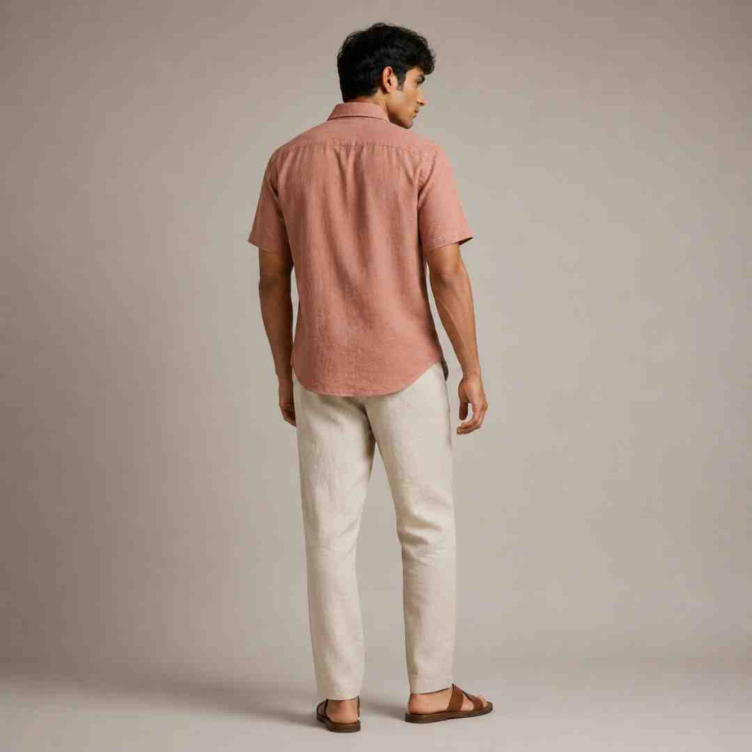 Linen Half-Sleeve Regular Collar Shirt for Men- Copper