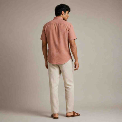 Linen Half-Sleeve Regular Collar Shirt for Men- Copper