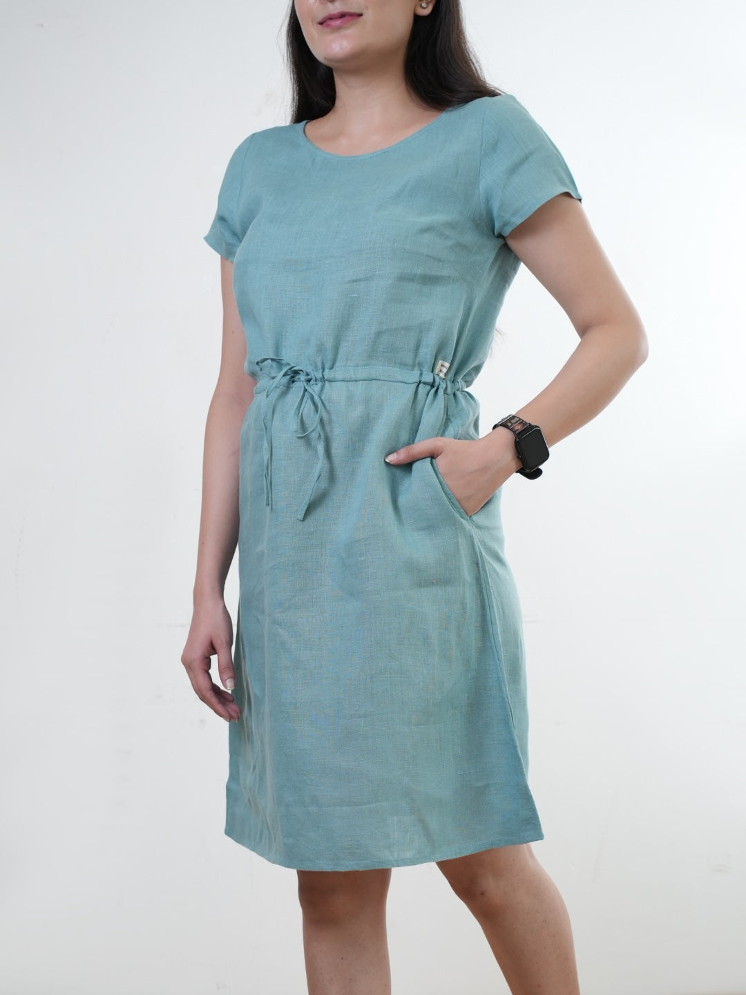 Summer dress - 100% Linen Non Transparent - Women -Blue