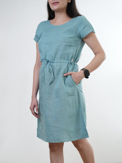 Summer dress - 100% Linen Non Transparent - Women -Blue