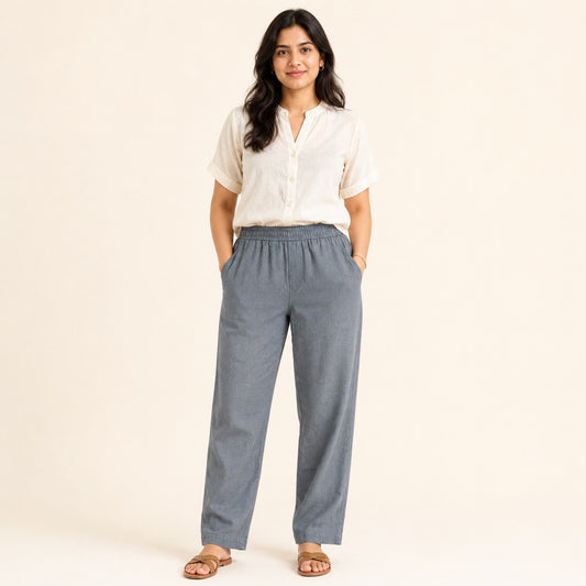 Linen Relaxed Fit Pants for Women- Grey