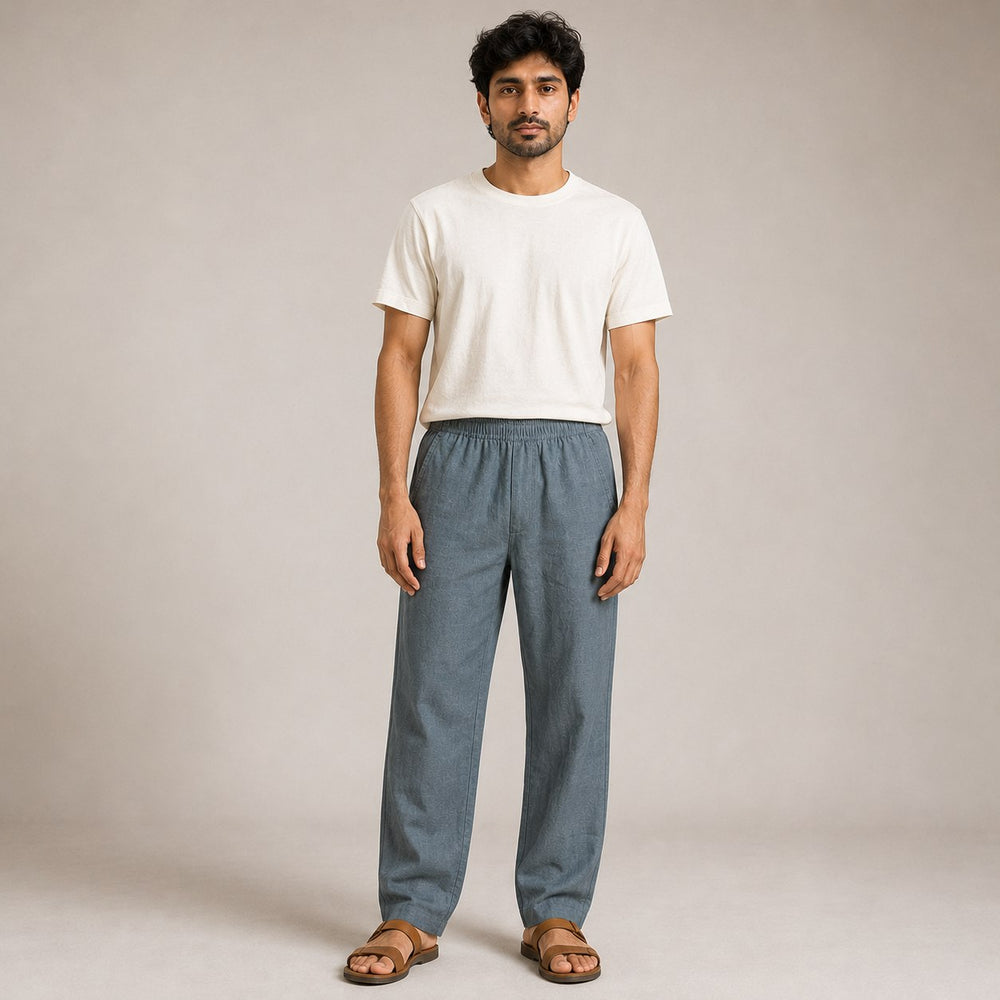 Linen Relaxed Fit Pants for Men- Grey