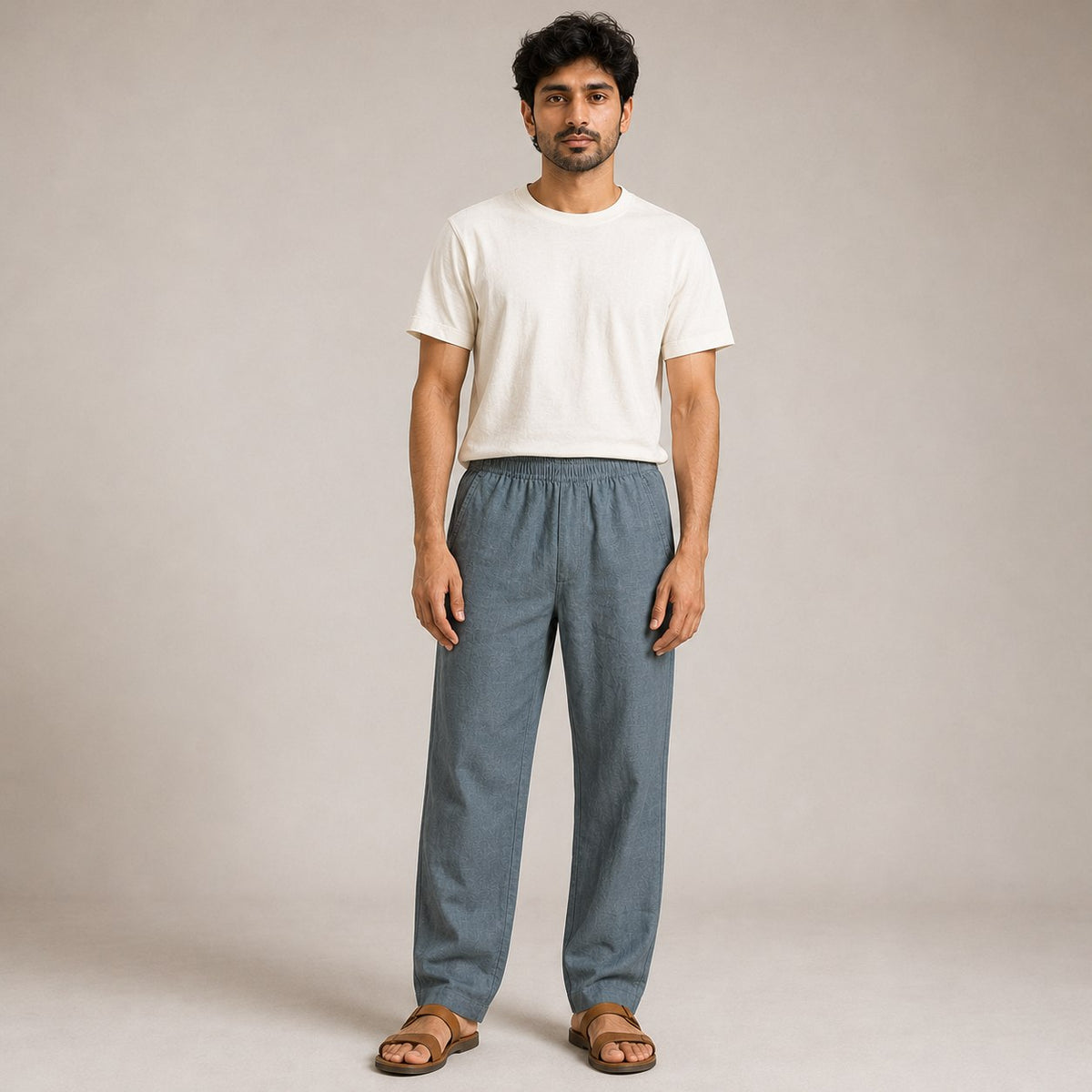 100% Pure Linen Relaxed Fit Pants for Men - Grey