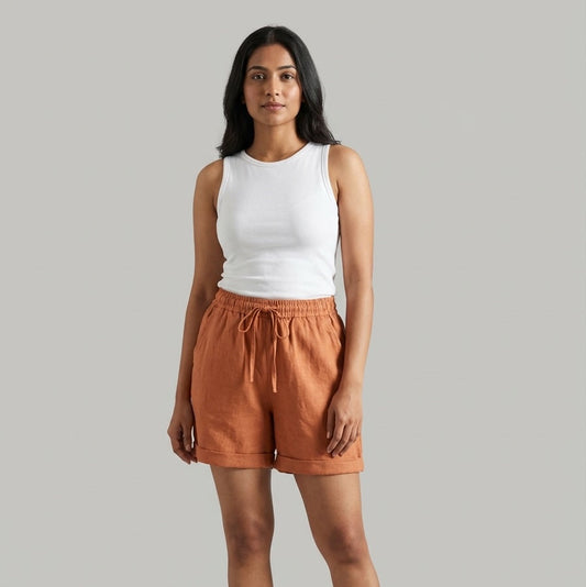 Linen Shorts for Women- Dusty Rust