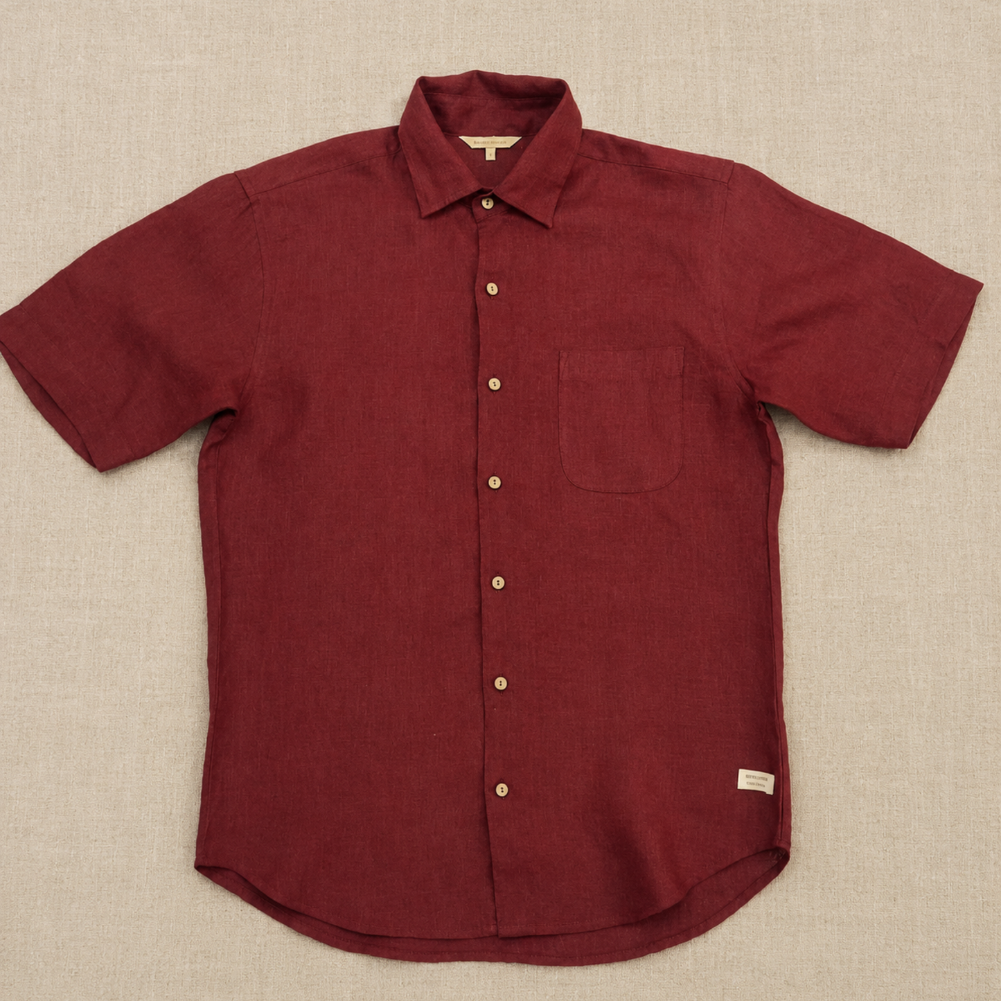 Linen Half-Sleeve Regular Collar Shirt for Men- Brick Red