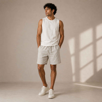 Linen Classic Shorts for Men- Beige