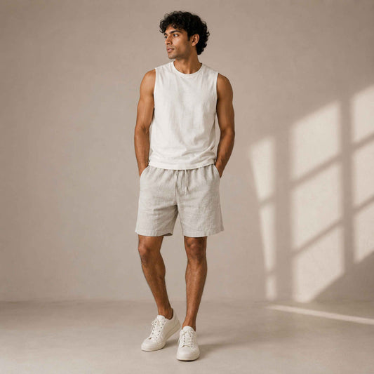 Linen Classic Shorts for Men- Beige