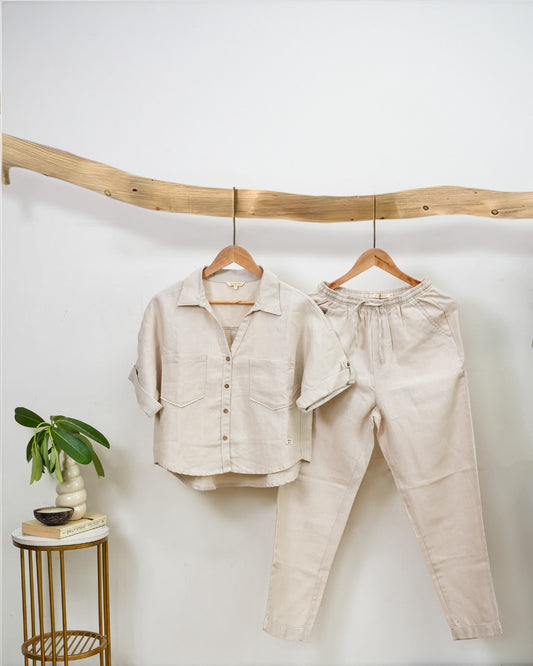 100% Premium Linen Co-ord Set Women- Relaxed Pant and Boxy Shirt