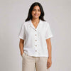 Open Collar Half Sleeve Linen Shirt - Women - White