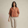 Oversized Boxy Crop Linen Shirt for Women- Rust