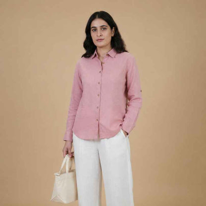 Linen Full-Sleeve Regular Shirt for Women- Rose