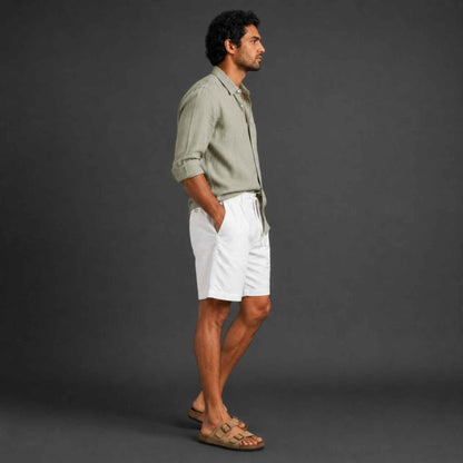 Linen Buttoned Shorts for Men- White