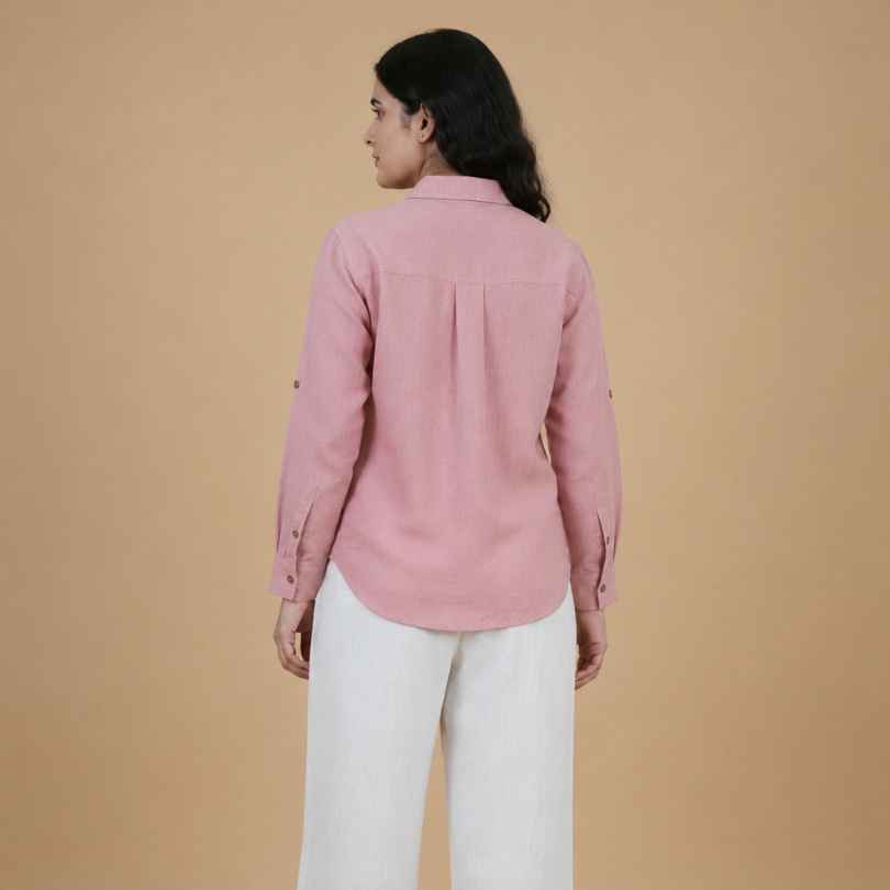 Linen Full-Sleeve Regular Shirt for Women- Rose