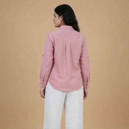 Linen Full-Sleeve Regular Shirt for Women- Rose