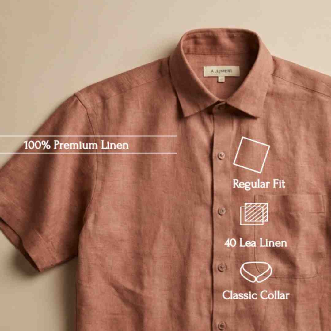 Linen Half-Sleeve Regular Collar Shirt for Men- Copper