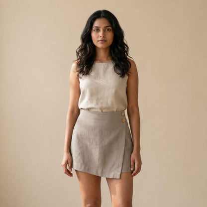 Linen Skorts for Women with Pockets- Taupe
