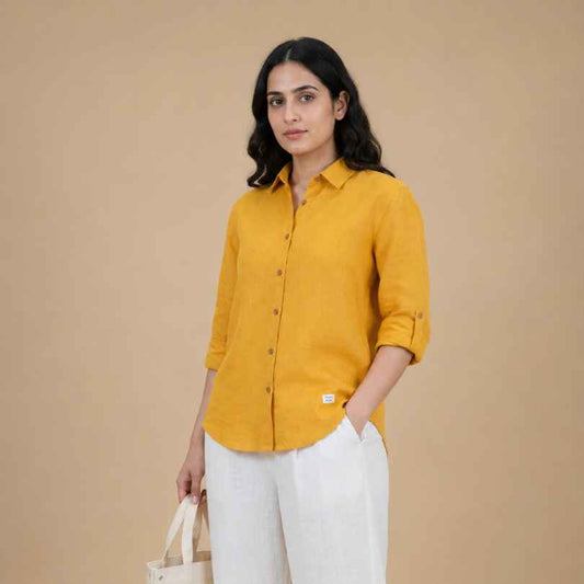 Linen Full-Sleeve Regular Shirt for Women- Mustard