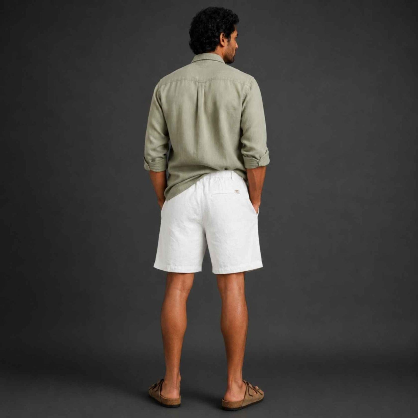 Linen Buttoned Shorts for Men- White