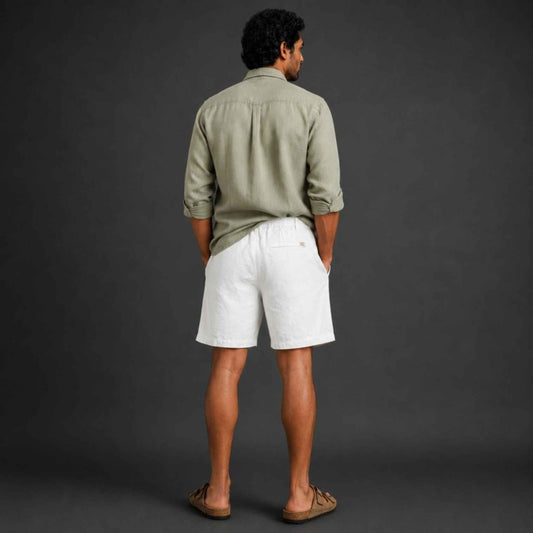 Linen Buttoned Shorts for Men- White