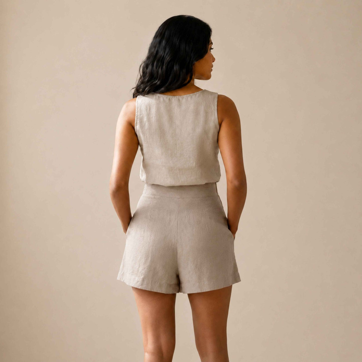 Linen Skorts for Women with Pockets- Taupe