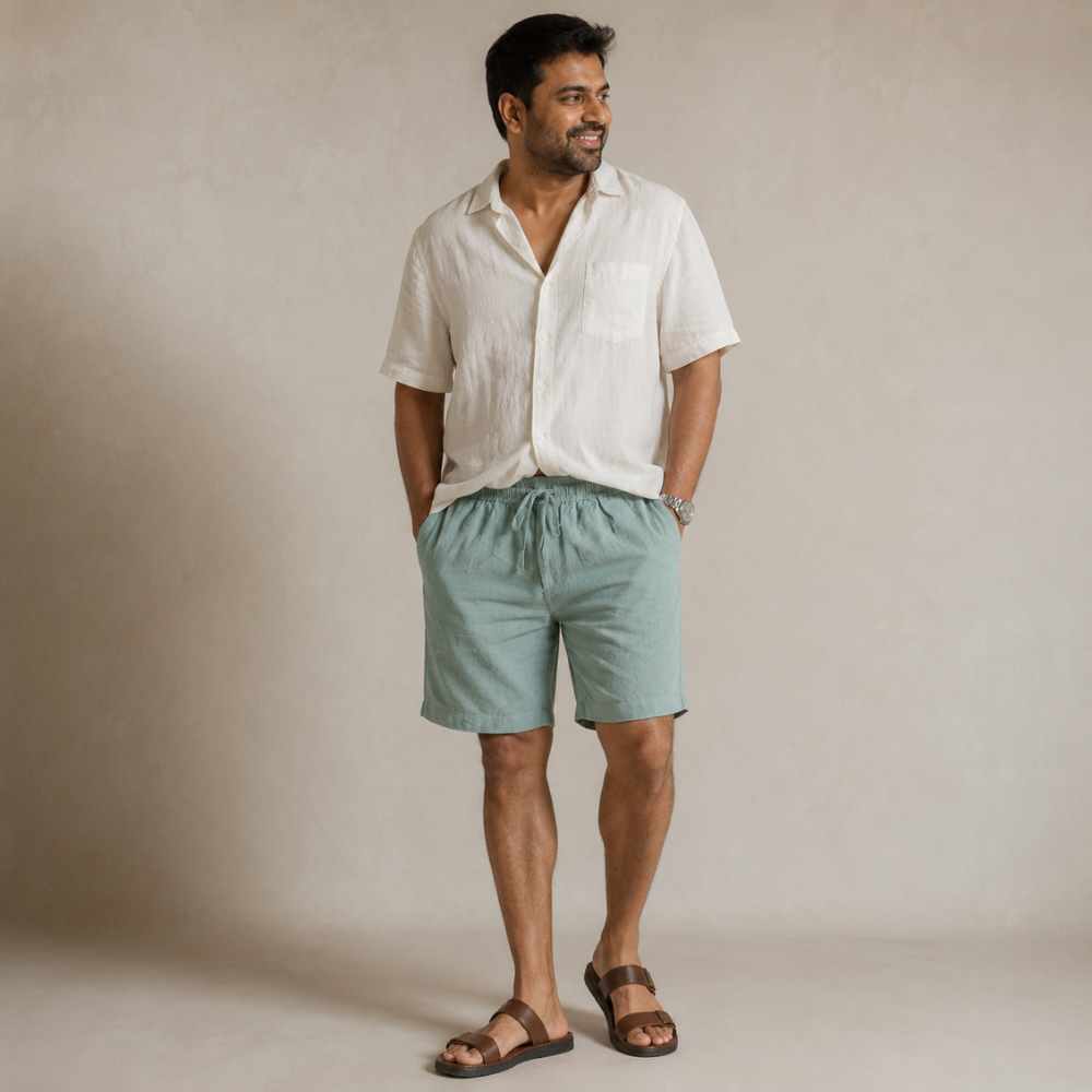Linen Classic Shorts for Men- Sage