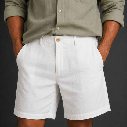 Linen Buttoned Shorts for Men- White