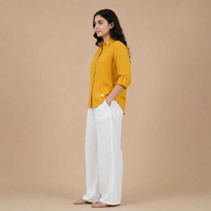 Linen Full-Sleeve Regular Shirt for Women- Mustard