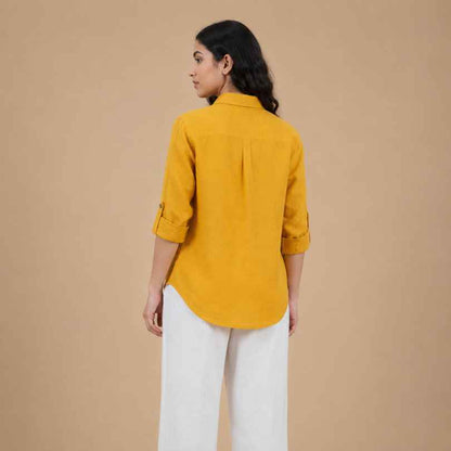 Linen Full-Sleeve Regular Shirt for Women- Mustard