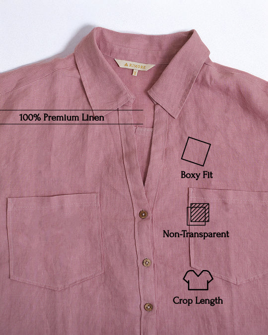 Oversize Boxy Crop Shirt - Women- 100% Premium Linen - Rose