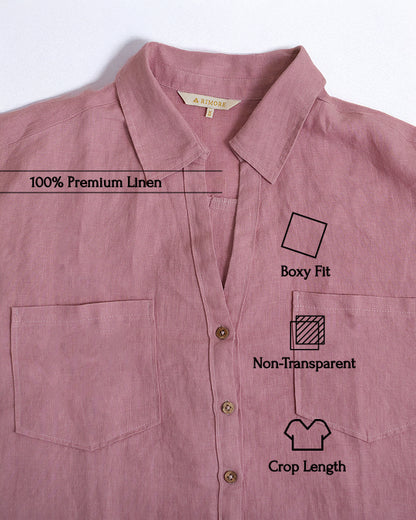 Oversize Boxy Crop Shirt - Women- 100% Premium Linen - Rose