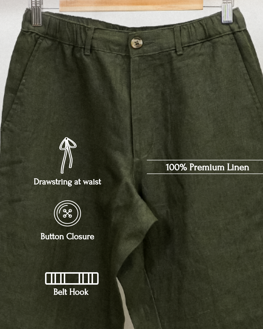 Office Chinos for Men - 100% Premium Linen - Olive