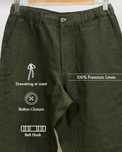 Office Chinos for Men - 100% Premium Linen - Olive