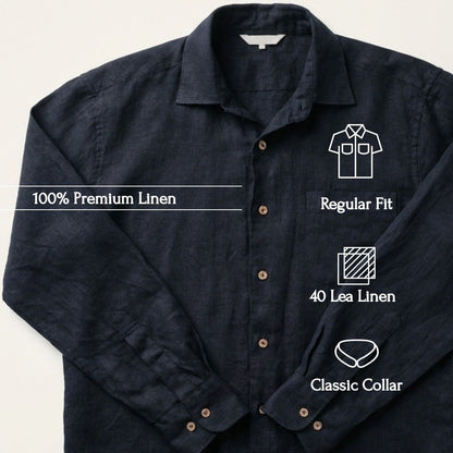 Linen Regular Collar Shirt for Men- Black