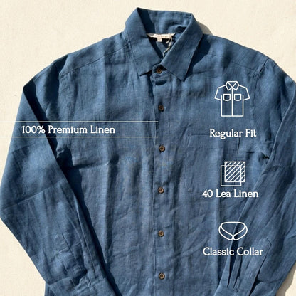 Linen Regular Collar Shirt for Men- Dusty Blue