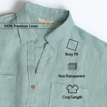 Oversized Boxy Crop Linen Shirt for Women- Sage