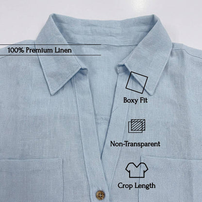Oversized Boxy Crop Linen Shirt for Women- Sky Blue