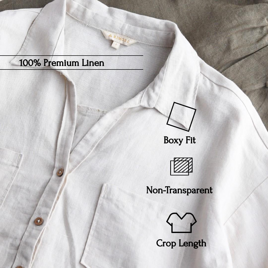 Oversized Boxy Crop Linen Shirt for Women- Beige