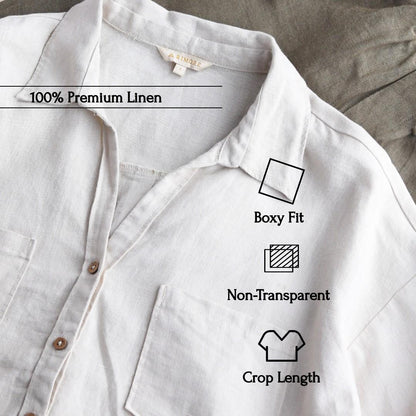 Oversized Boxy Crop Linen Shirt for Women- Beige